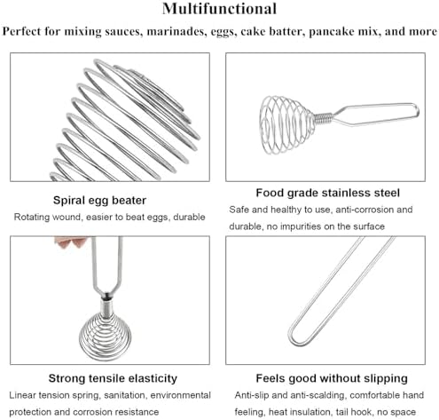 Stainless Steel Spring Coil Whisk Set 2 Pack, Wire Whip Egg Beater, Kitchen - Image 4