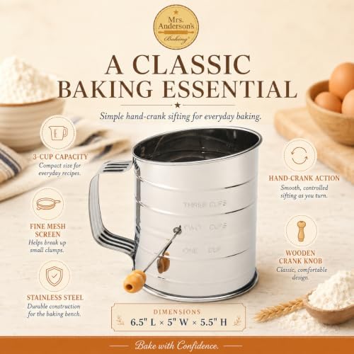 Mrs. Anderson's Baking Hand Crank Flour Sifter, Stainless Steel - Image 2