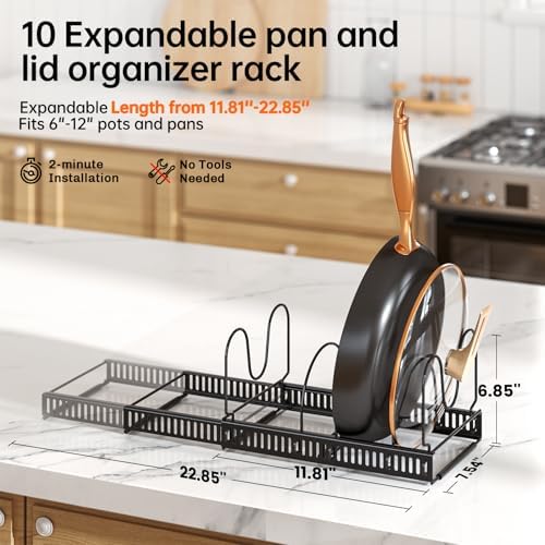 MUDEELA Expandable Pot Pan Lid Organizers inside Cabinet, 10 Divider-Black - Image 2