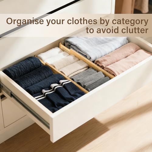 Adjustable Bamboo Drawer Dividers of 8, Expandable Organizers - Image 6