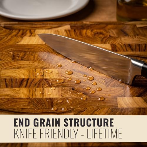 Teak Wood Cutting Board for Kitchen, End Grain Extra Thick Butcher Block - Image 6