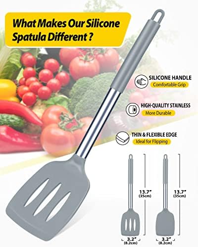 Pack of 2 Silicone Solid Turner, Non Stick Slotted Kitchen Spatulas, High Heat - Image 2