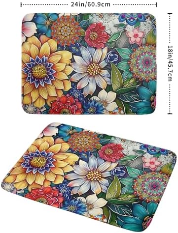 Boho Floral Dish Drying Mat for Kitchen Counter 18x24 Inch Super Absorbent - Image 2