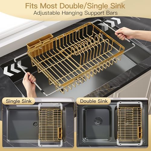 JASIWAY Gold Dish Drying Rack Over the Sink - Image 3