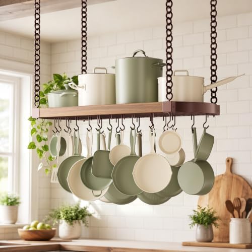 KES 48 Inch Oil Bronze Hanging Pot Rack Ceiling Mount by KES