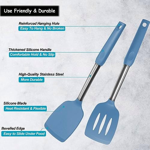 Silicone Spatula and Cooking Spoon, 5 Pack Solid & Slotted Spoons and Spatulas - Image 3