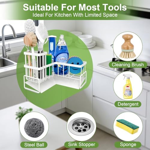 Fikoksol Large Sponge Holder for Kitchen Sink, 90-Degree Sink Caddy Storage - Image 3