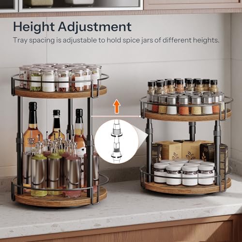 HOOBRO Lazy Susan Organizer Spice Rack, 2-Tier Height Adjustable Rotating Spice - Image 3