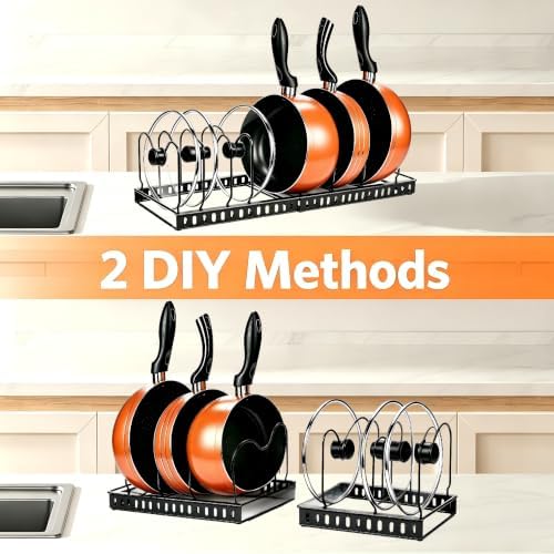 Metal Pot and Pan Organizer, 2-Section Heavy-Duty Expandable Rack, 7 Adjustable - Image 5