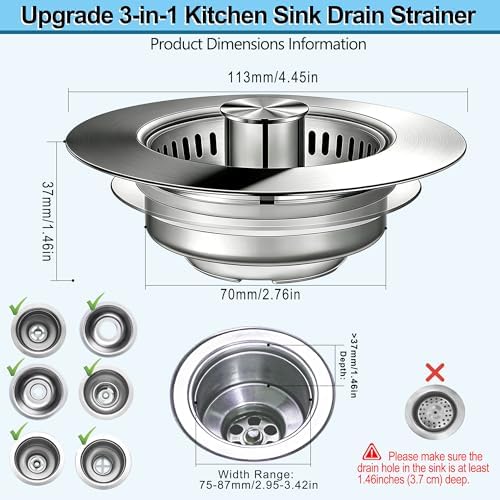Upgraded 3-in-1 Pop-Up Kitchen Sink Drain Strainer Stopper - Image 2