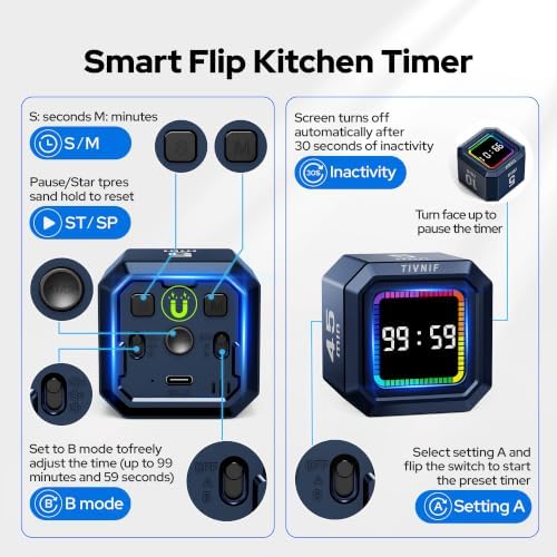 Kitchen Timer Visual Timer for Kids Color Display Gravity Sensor Cube - Image 6