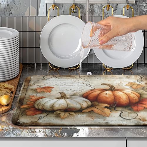 Fall Pumpkin Dish Drying Mats for Kitchen Counter 18x24 Inch Vintage Maple - Image 5