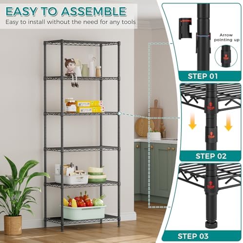 SINGAYE 6 Metal Shelves Wire Shelving Storage Shelf Adjustable Unit Pantry - Image 5