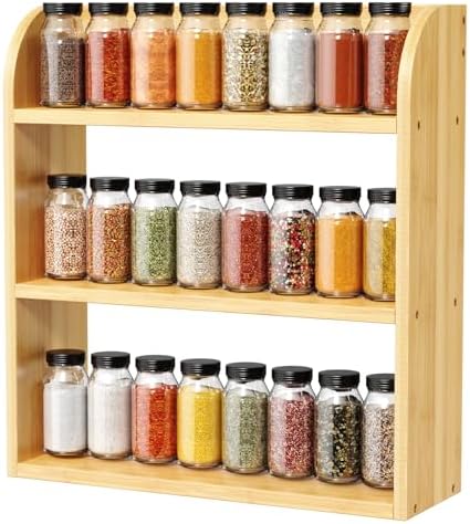 ROMGUAR CRAFT 3 Tier Bamboo Spice Rack Countertop or Wall Mounting by ROMGUAR+CRAFT