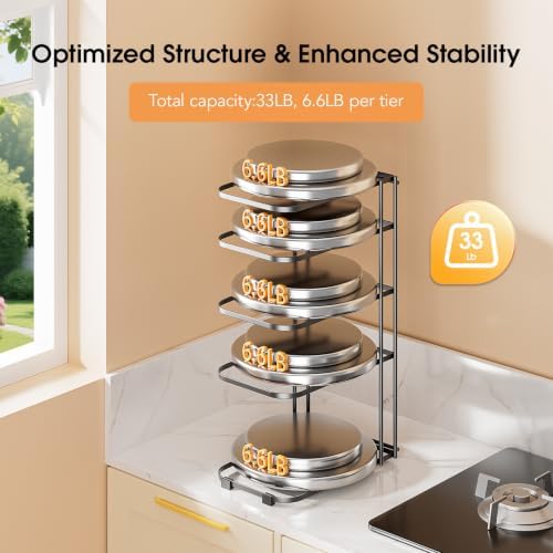 ORDORA 5-Tier Pot and Pan Organizer 16.6", No Assembly Cookware Rack 1-Pack - Image 5