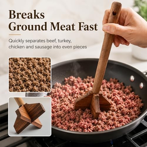 Wooden Meat Chopper for Ground Beef, Hamburger Masher Works - Image 2