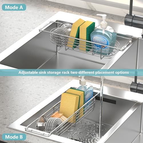 Sink Caddy Sponge Holder Kitchen Sink Organizer Expandable 13.4" to 17.1" - Image 5