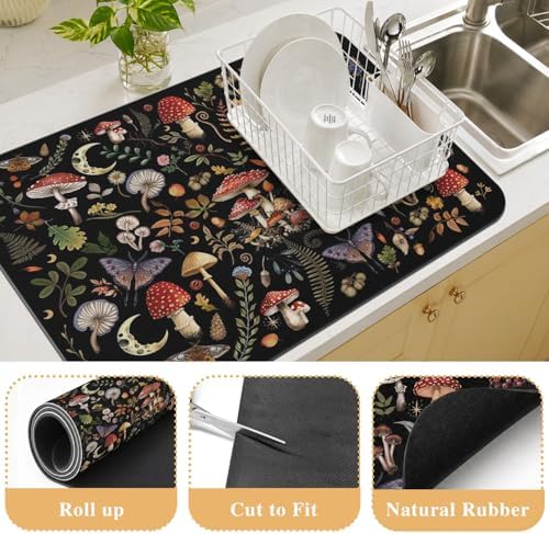 Dish Drying Mat Kitchen Decor Countertop, Super Absorbent Coffee Bar Mat - Image 3