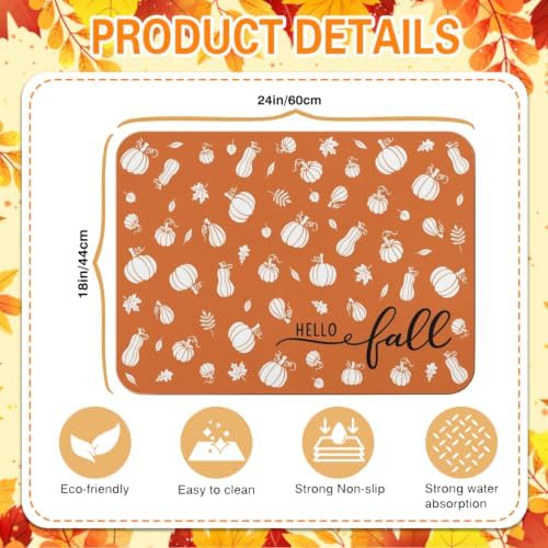 Fall Dish Drying Mat Autumn Decor Kitchen Countertop, Super Absorbent Coffee - Image 5