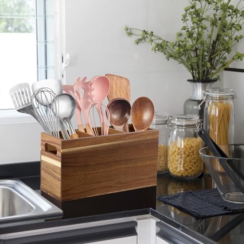 ALELION Acacia Wood Utensil Holder Organizer - Image 3