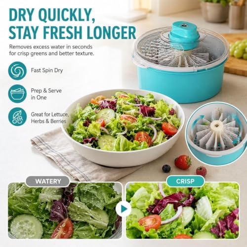 Electric Fruit Washer Spinner Bowl, Automatic Produce Cleaner Spinner - Image 4