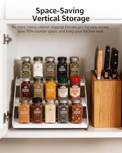 Tiered Spice Rack Organizer for Countertop & Cabinet, 3-Tier 12in Kitchen - Image 3
