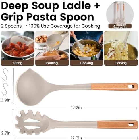 Silicone Soup Ladle Spoon, Kitchen Soup Cooking Spoons Set, Large Spaghetti - Image 4