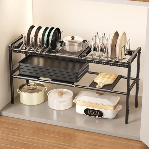 Mustorn Pots and Pans Organizer Under Cabinet, Expandable 2 Tier Under Sink by MUSTORN