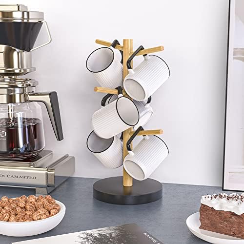 Wisuce Coffee Mug Holder with 6 Hooks, Bamboo Mug Tree Stand - Image 3