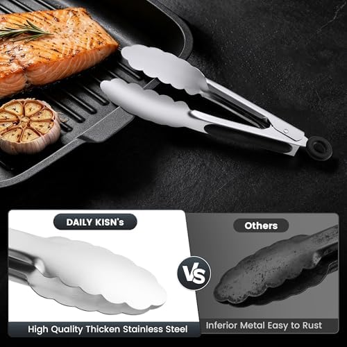 7-Inch Stainless Steel Kitchen Tongs Set, - Image 3