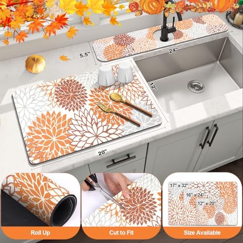Findosom 2Pcs Fall Dish Drying Mat & Sink Splash Guard, Absorbent Dish Mat - Image 2