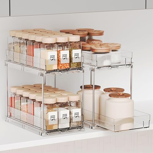 Yieach 2 Pack 2 Tier Vertical Spice Rack Pull Out, 10.4'' Deep Narrow Slide Out by Yieach