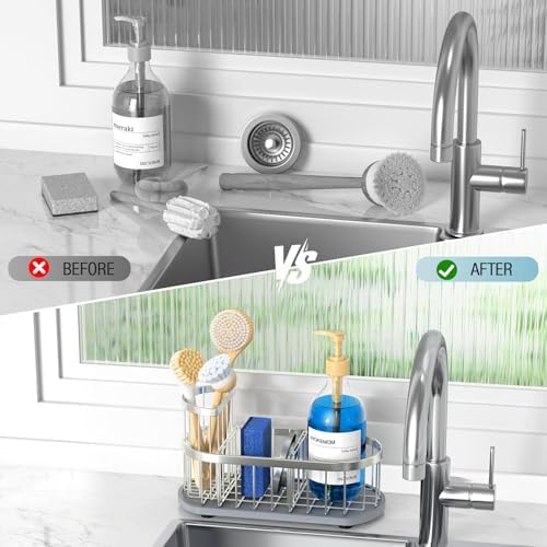 Sink Caddy with Stone Drying Mat, Sponge Holder & High Brush Holder - Image 6