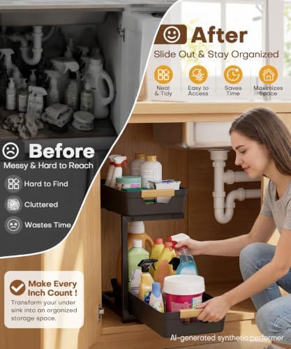Homde Sliding Under Sink Organizer: 2-Pack Pull-Out Rack - Image 2