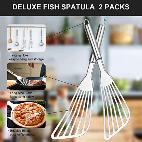 Cualork 2-Piece Premium Fish Spatula Set, Big Size Stainless Steel, Thickness - Image 3