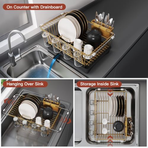 JASIWAY Gold Dish Drying Rack in Sink - Image 2