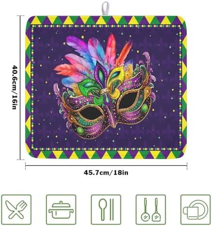 Mardi Gras Dish Drying Mat for Kitchen Counter Masquerade Mask Feather Dishes - Image 2