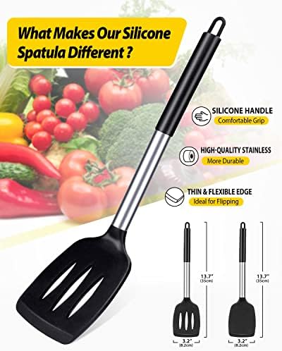 Pack of 2 Silicone Solid Turner, Non Stick Slotted Kitchen Spatulas, High Heat - Image 2