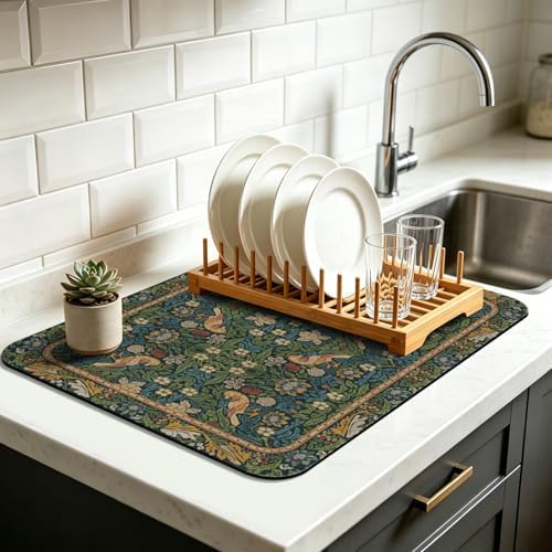 Dish Drying Mat for Kitchen Counter 12x20 Inch, Boho Quick Dry Coffee Mat by Unknown