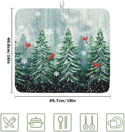 Welcome Winter Pines Tree Dish Drying Mat, Winter Snowflake Dish Drying Mat - Image 2
