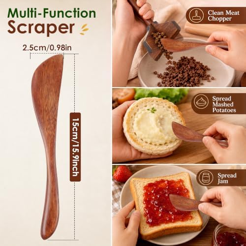 Teak Wooden Meat Chopper & Meat Masher, Ground Beef Masher Set - Image 6