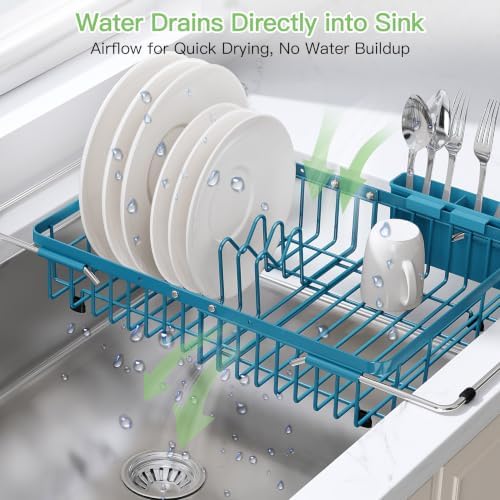 JASIWAY Blue Dish Drying Rack Over the Sink - Image 6