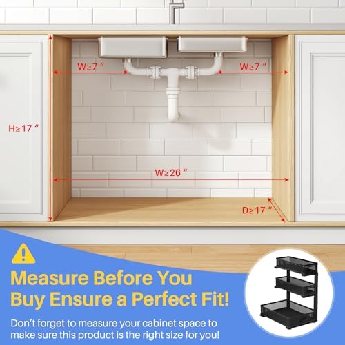 Under Sink Organizer, 3-Tier Thickened Metal Pull out Cabinet Organizer Shelf - Image 2