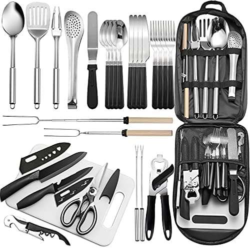 Portable Camping Kitchen Utensil Set-27 Piece Cookware Kit, Stainless Steel by Freehiker