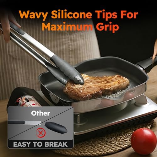 HST Non Stick Cooking Tongs Silicone Tips, 3 Pack 12 Inch Black BBQ Baking - Image 6