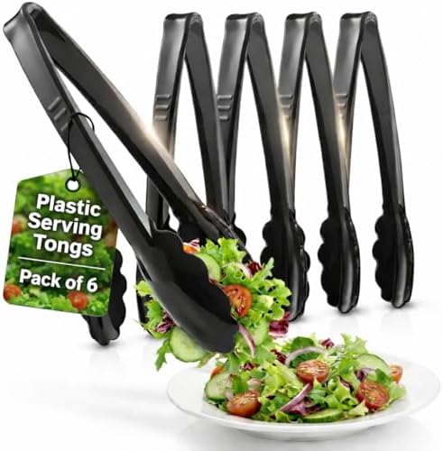 9-Inch Plastic Serving Tongs Heavy-Duty Black Tongs by JoyServe
