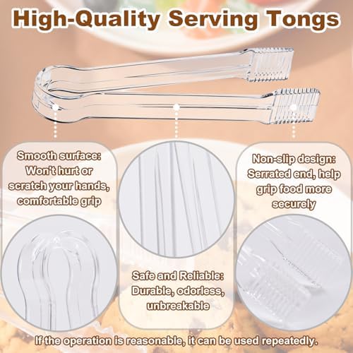 10Pcs Clear Plastic Serving Tongs, 6.3 Inches Small Disposable - Image 3