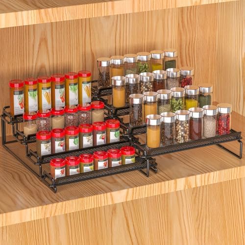2 Pack Spice Rack Organizer for Cabinet, 4 Tier Black Seasoning Organizer Rack by GREATLUHENGPING