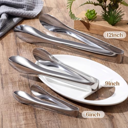 4 Pack Silver Polished Serving Tongs 9 Inch, 12 Inch - Image 2