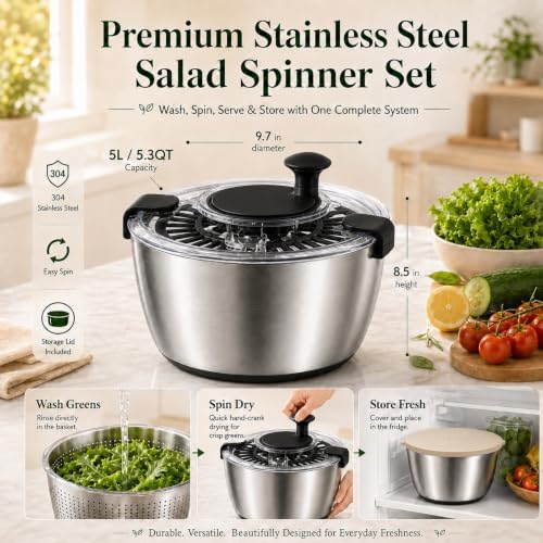 Large Salad Spinner 5.3 Qt - Image 2